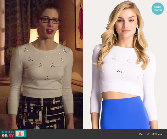 Bebe Jeweled 3/4 Sleeve Sweater worn by Felicity Smoak (Emily Bett Rickards) on Arrow