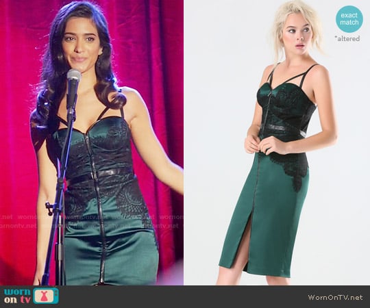 Bebe Lace and Satin Bustier Dress worn by Daniela Mercado (Sol Rodríguez) on Devious Maids