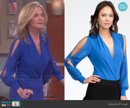 Bebe Long Sleeve Wrap Bodysuit worn by Eve Donovan (Kassie DePaiva) on Days of our Lives