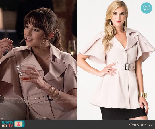 Bebe Nancy Flutter Sleeve Coat worn by Spencer Hastings (Troian Bellisario) on Pretty Little Liars