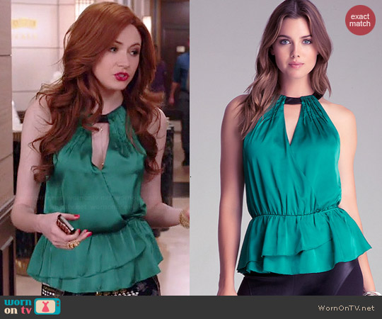 Bebe Ruffle Hem Halter top worn by Karen Gillan on Selfie