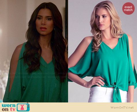 Bebe Tie Front Slit Sleeve Top worn by Roselyn Sanchez on Devious Maids