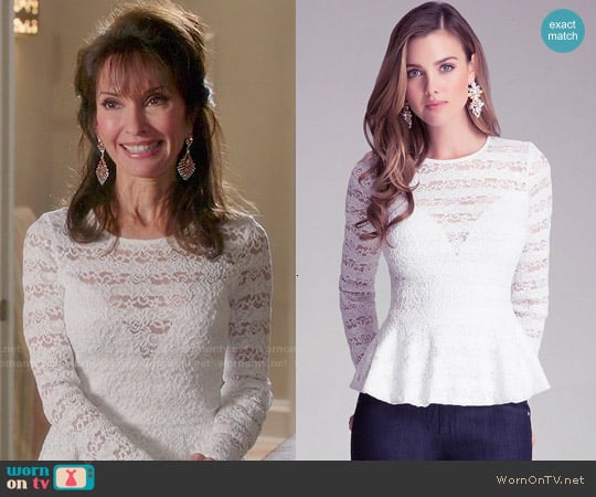 Bebe Striped Lace Peplum Top worn by Genevieve Delatour (Susan Lucci) on Devious Maids