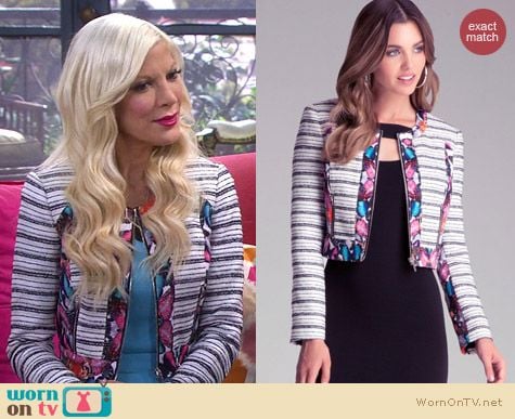 Bebe Tweed Print Jacket worn by Tori Spelling on Mystery Girls