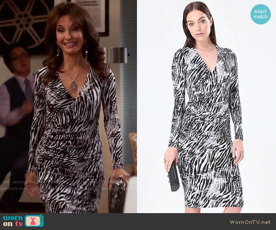 Bebe Print Surplice Midi Dress worn by Genevieve Delatour (Susan Lucci) on Devious Maids