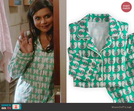 BedHead Barn Owl PJ Set worn by Mindy Kaling on The Mindy Project