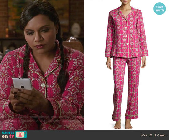 Bedhead Magenta Royal Foulard Pajama Set worn by Mindy Lahiri (Mindy Kaling) on The Mindy Project