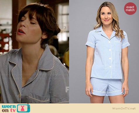 Bedhead Shorty Pajama Set in Blue Gingham worn by Zooey Deschanel on New Girl