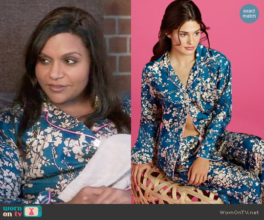 BedHead Silk Classic PJ Set in Snapdragons worn by Mindy Lahiri (Mindy Kaling) on The Mindy Project