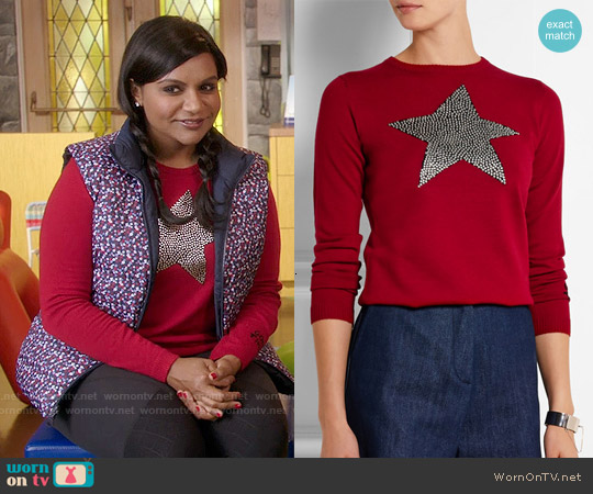 Bella Freud Star Studded Intarsia Merino Wool Sweater worn by Mindy Lahiri (Mindy Kaling) on The Mindy Project