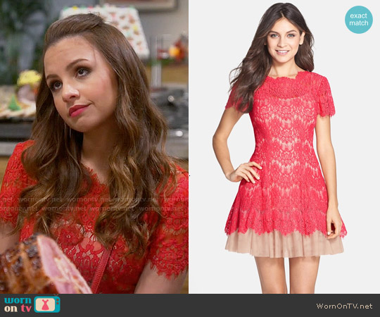 Betsey & Adam Short Sleeve Lace Fit & Flare Dress worn by Sofia Rodriguez (Aimee Carrero) on Young and Hungry