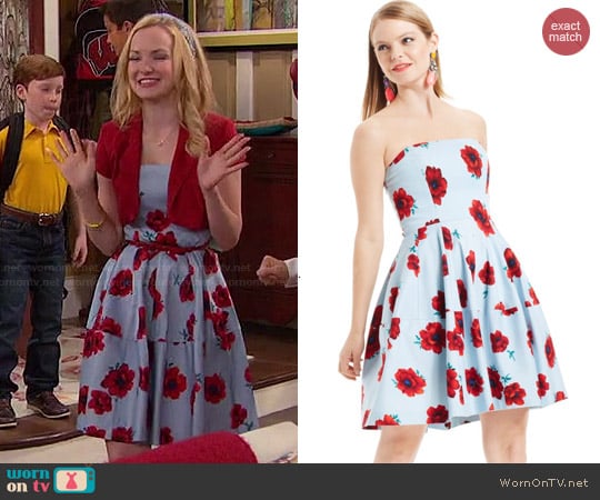 Betsey Johnson Strapless Floral-Print Dress worn by Liv Rooney (Dove Cameron) on Liv and Maddie