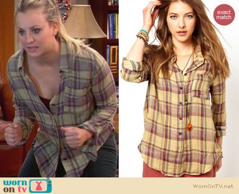 The Big Bang Theory Fashion: Free People Plaid Button Down worn by Kaley Cuoco