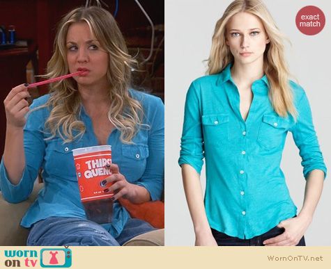 The Big Bang Theory Fashion: James Perse Slub Panel Shirt worn by Kaley Cuoco