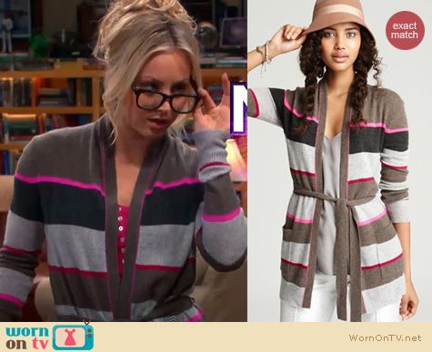 Big Bang Theory Fashion: Pink striped cardigan wrap by Aqua worn by Kaley Cuoco