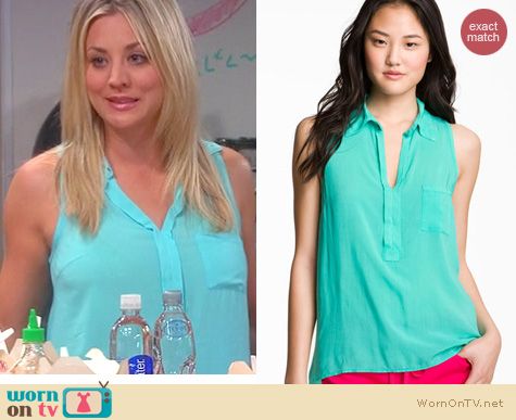 Big Bang Theory Fashion: Splendid sleeveless collared shirt worn by Kaley Cuoco