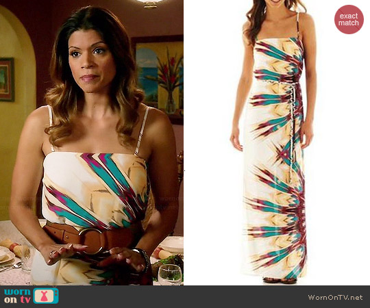 Bisou Bisou Sleeveless Belted Maxi Dress worn by Andrea Navedo on Jane the Virgin