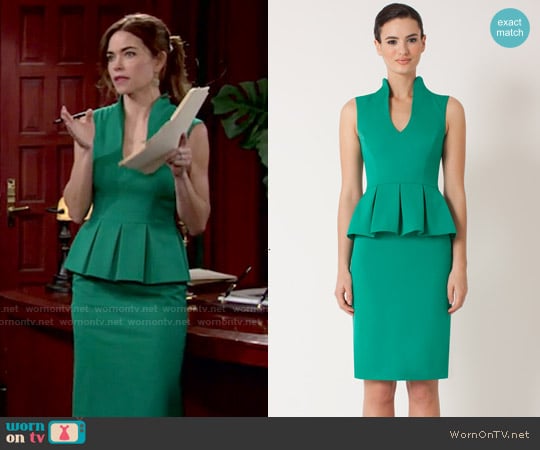 Black Halo Candeese Sheath in Summer Green worn by Victoria Newman (Amelia Heinle) on The Young and the Restless