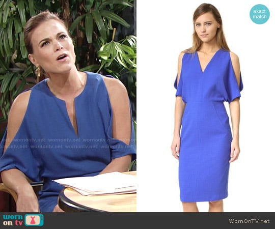 Black Halo Cybil Sheath Dress in Hydrangea worn by Phyllis Newman (Gina Tognoni) on The Young and the Restless