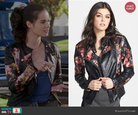 Blank NYC Floral Faux Leather Jacket worn by Vanessa Marano on Switched at Birth