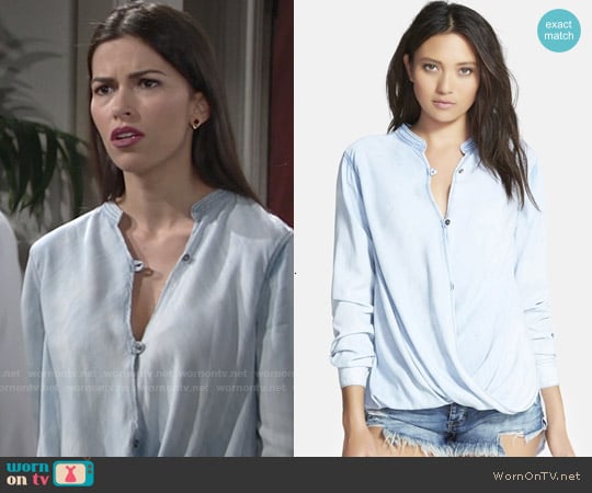 Blank NYC Sugar Baby Shirt in Light Wash Blue worn by Marisa Sierras (Sofia Pernas) on The Young and the Restless