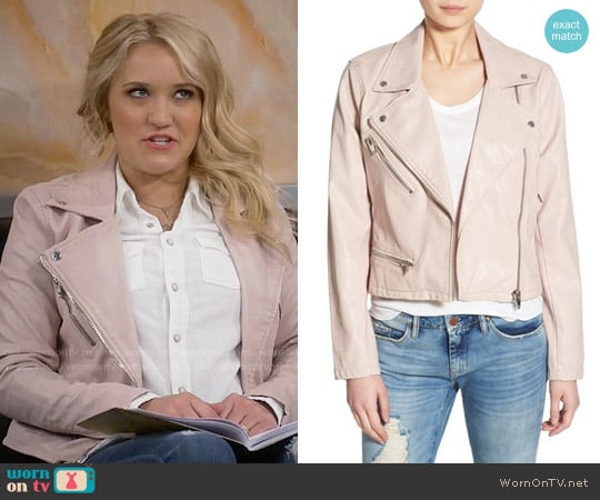 Blank NYC Faux Leather Jacket in No Blushing worn by Gabi Diamond (Emily Osment) on Young and Hungry