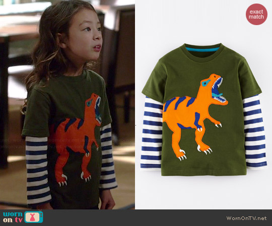 Boden Big Creature Tshirt in Fatigue Green Tyrannosaurus worn by Aubrey Anderson-Emmons on Modern Family