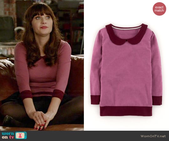 Boden Merino Collared Sweater in Freesia worn by Zooey Deschanel on New Girl