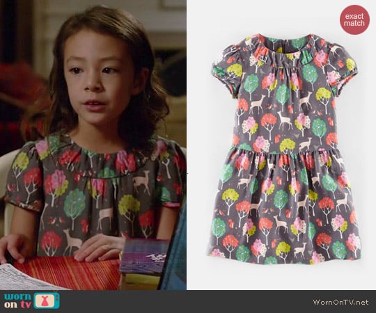 Boden Tea Print Dress in Dusk Winter Woods worn by Aubrey Anderson-Emmons on Modern Family