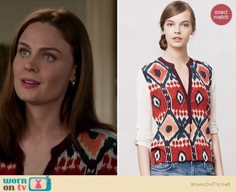 Bones Fashion: Anthropologie Sima top worn by Emily Deschanel