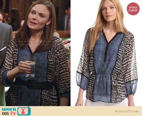 Bones Fashion: Calvin Klein Printed Peasant Top worn by Emily Deschanel