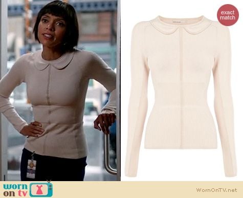 Bones Fashion: Karen Millen Beige Cute Collar Collection Sweater worn by Tamara Taylor