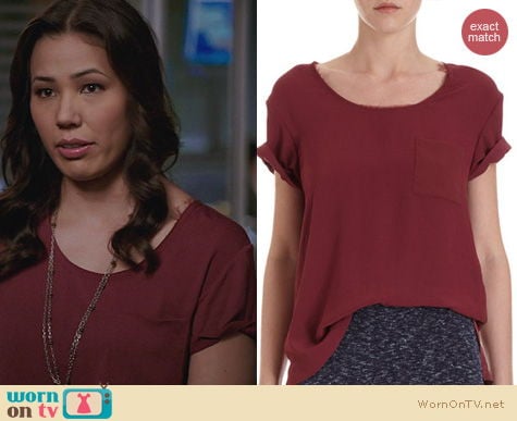 Fashion of Bones: Rag & Bone Silk Pocket Tee in Wine worn by Michaela Conlin