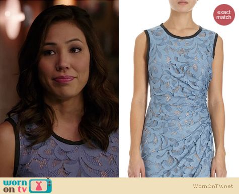 Bones Fashion: Sea Netted lace sheath dress worn by Michaela Conlin