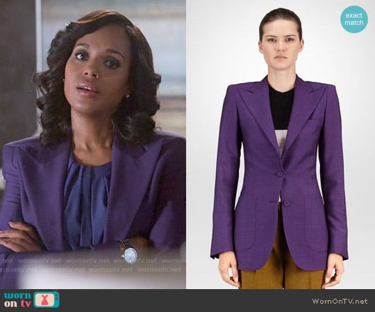 Bottega Veneta Jacket in Dark Byzantine Wool Mohair worn by Olivia Pope (Kerry Washington) on Scandal