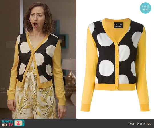 Boutique Moschino Polka Dot Panel Cardigan worn by Carol Pilbasian (Kristen Schaal) on Last Man On Earth