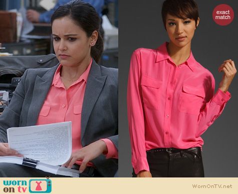 Brooklyn 99 Fashion: Equipment Signature Blouse in pink worn by Melissa Fumero