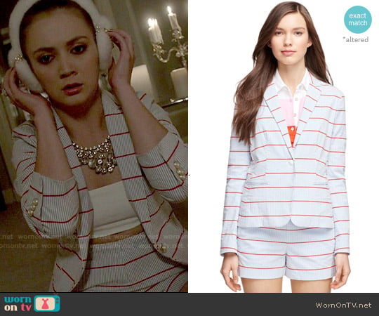 Brooks Brothers One Button Seersucker Jacket and Sailor Shorts worn by Chanel #3 (Billie Lourd) on Scream Queens