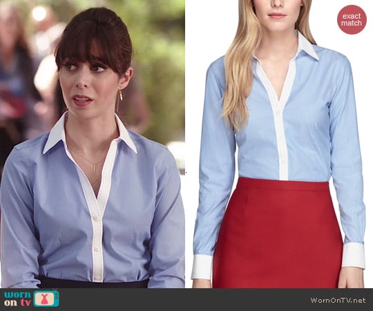 Brooks Brothers Non-Iron Fitted Pinstripe Dress Shirt worn by Cristin Milioti on A to Z