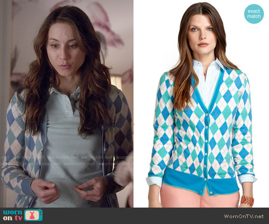 Brooks Brothers Saxxon Wool Argyle Cardigan worn by Spencer Hastings (Troian Bellisario) on Pretty Little Liars