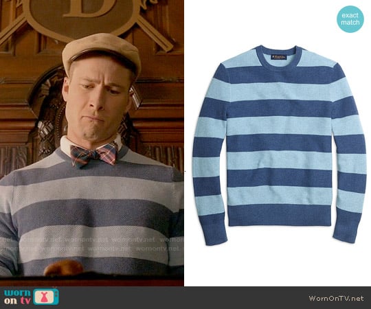 Brooks Brothers Cotton Cashmere Stripe Crewneck Sweater worn by Chad Radwell (Glen Powell) on Scream Queens