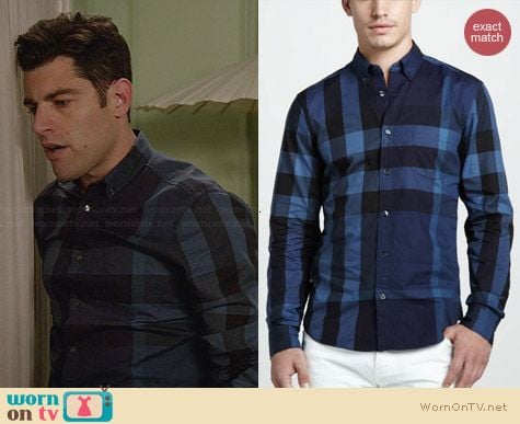 Burberry Brit Large Check Shirt in True Navy worn by Max Greenfield on New Girl