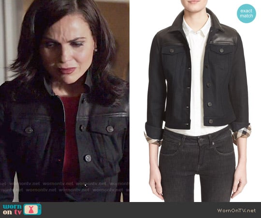 Burberry Brit Leather & Denim Jacket worn by Regina Mills (Lana Parrilla) on Once Upon A Time