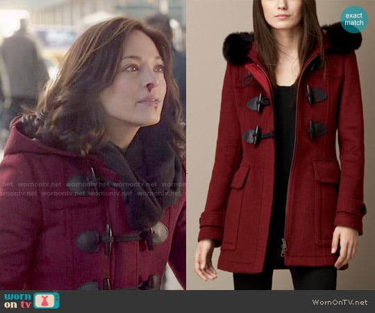 Burberry Detachable Fur Trim Fitted Duffle Coat worn by Catherine Chandler (Kristin Kreuk) on Beauty and the Beast