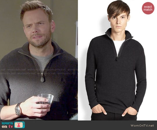 Burberry 'Lapworth' Half Zip Pullover in Dark-Grey worn by Jeff Winger (Joel McHale) on Community