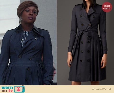 Burberry Long Full Skirted Wool Silk Trench worn by Viola Davis on HTGAWM