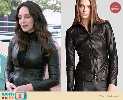 Burberry Nurton Leather Jacket worn by Madeleine Stowe on Revenge