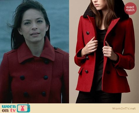 Burberry Red Pea Coat worn by Kristin Kreuk on Beauty and the Beast