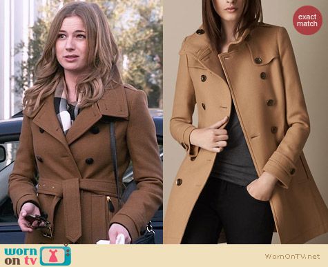 Burberry Short Double Wool Twill Trench Coat worn by Emily VanCamp on Revenge