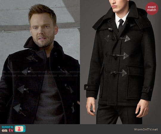 Burberry Wool Cashmere Duffle Coat with Detachable Hood worn by Jeff Winger (Joel McHale) on Community